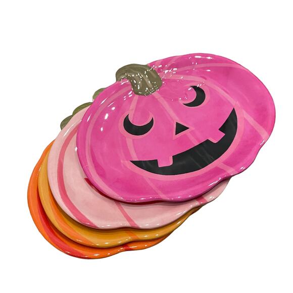 13th & Elm Halloween Pumpkin Melamine Appetizer Plates 8x7 Set of 4 BOO New - Picture 2 of 15